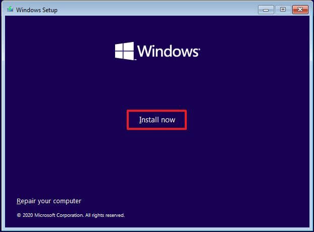 Windows 10 install option