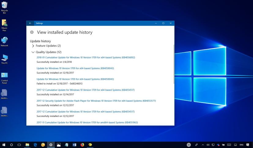 Windows Update history list with KB4056892