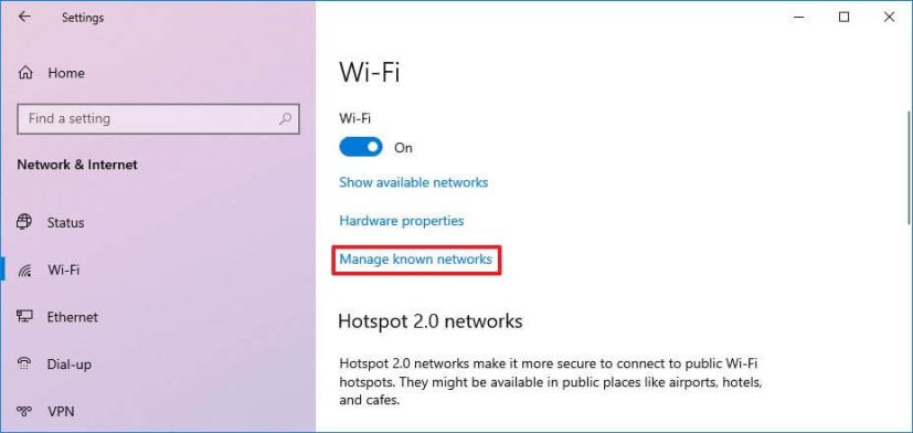 Manage known networks option