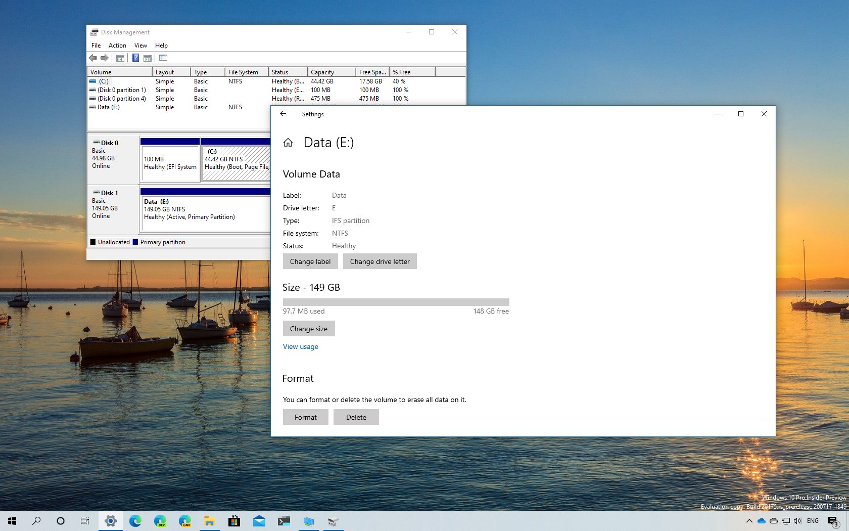 Windows 10 new Disk Management tool in Settings