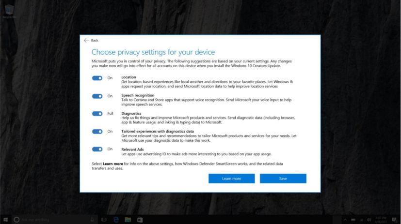 Windows 10 new privacy settings