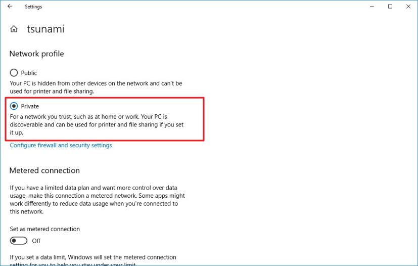 Windows 10 set network profile to Private