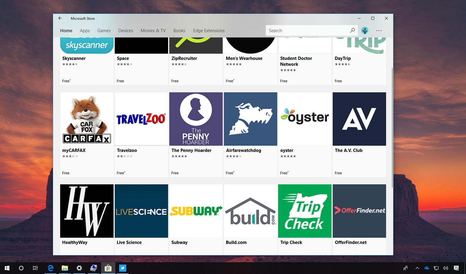 Windows 10 PWA list in the Microsoft Store