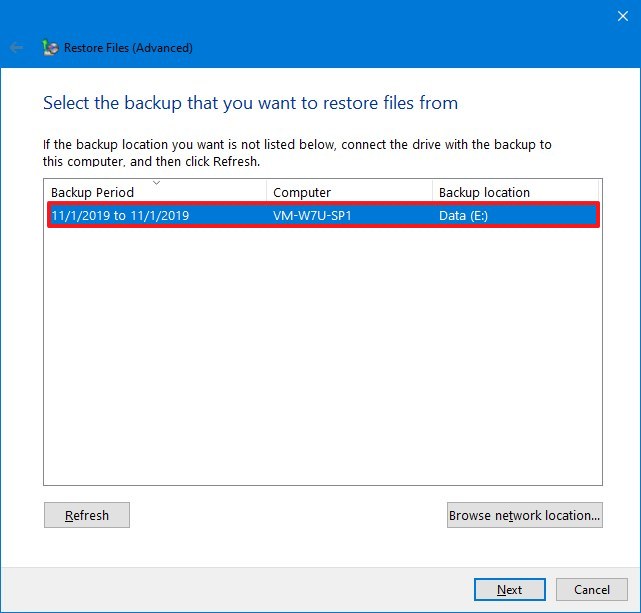Windows 10 select backup