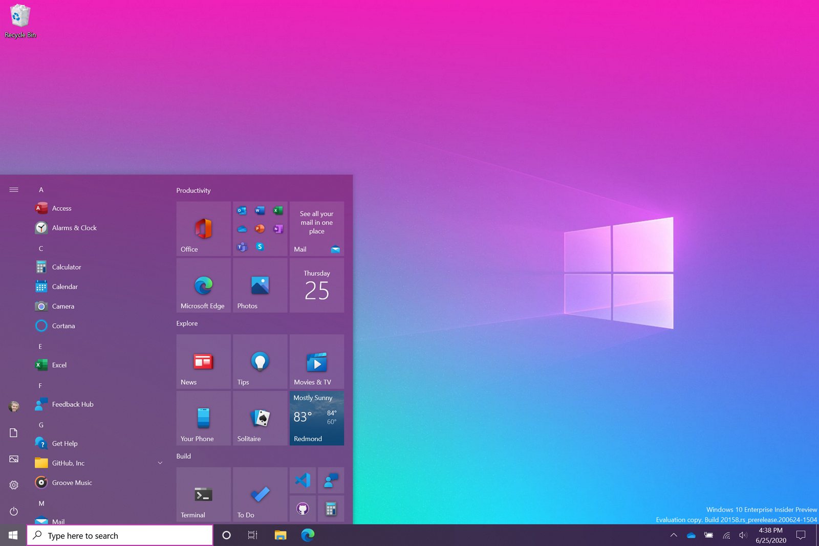 Windows 10 Start menu new design (Source: Microsoft)