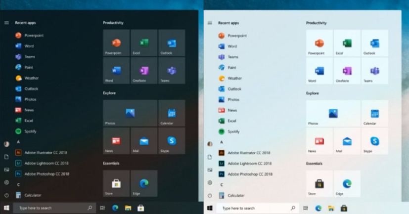 Windows 10 Start menu without Live Tiles (source: Microsoft)