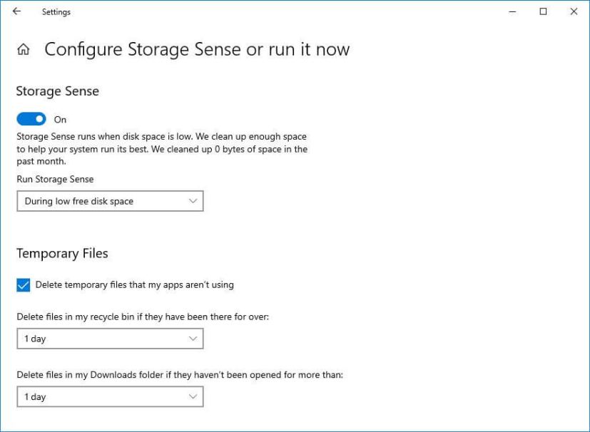 Windows 10 Storage sense before 21H1