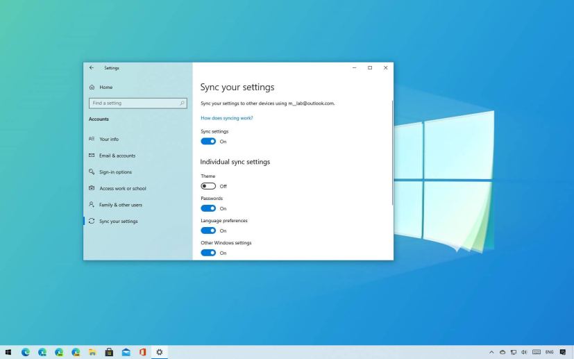 Windows 10 sync settings