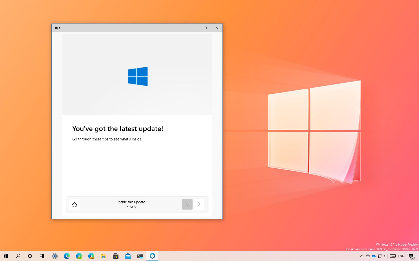 Windows 10 Tips showing new features