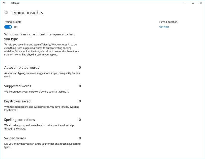 Typing insights on Windows 10 Redstone 5
