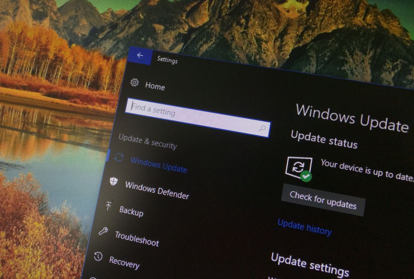 Windows 10 Update settings with dark theme