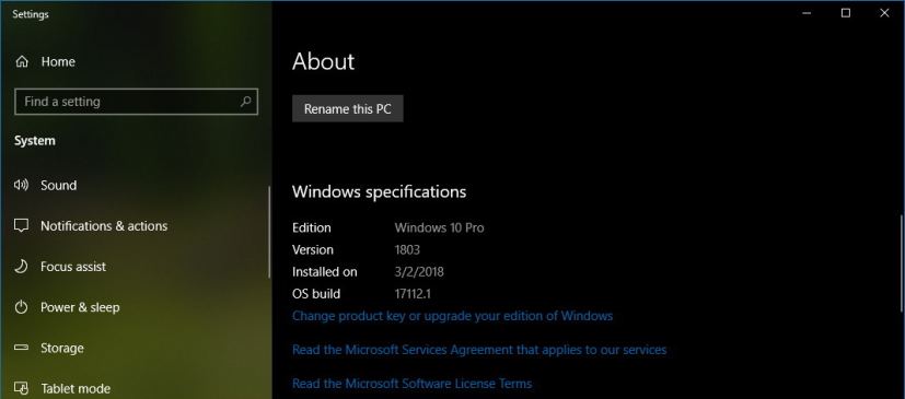 Windows 10 version 1803 information 