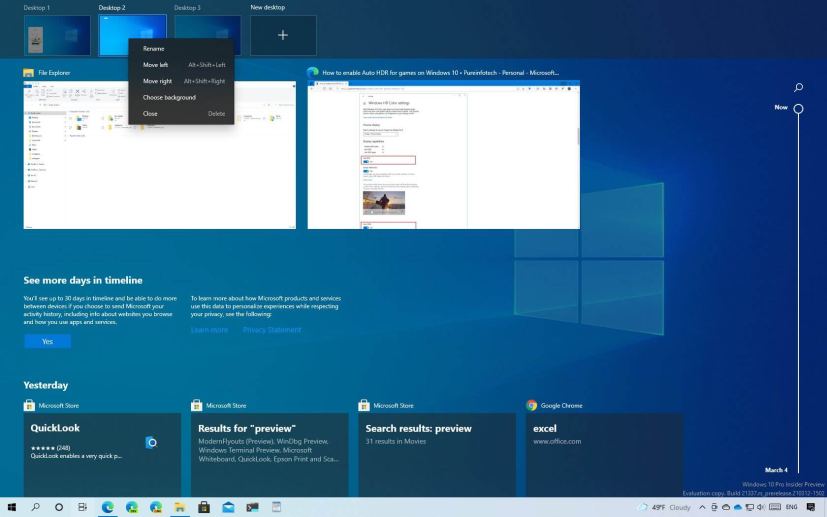 Windows 10 virtual desktops reorder