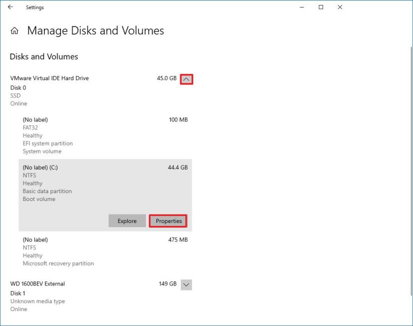 Windows 10 list of drive volumes