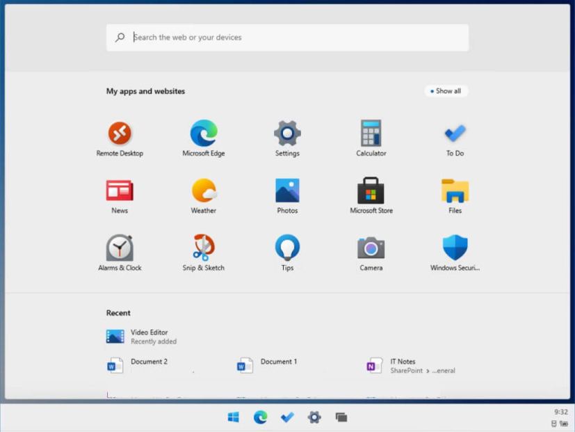 Windows 10X Start menu