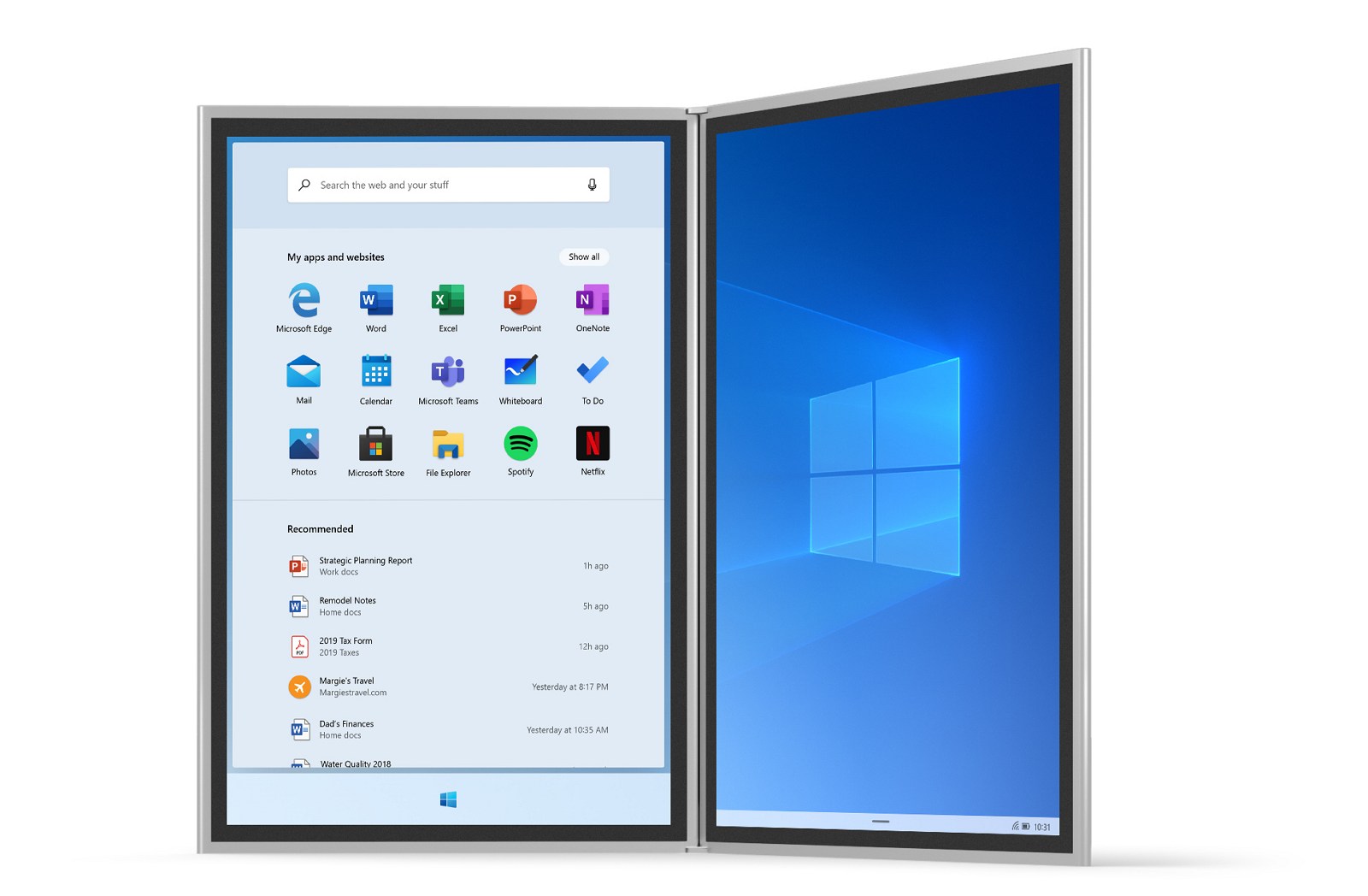 Windows 10X interface (image source Microsoft)