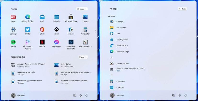 Windows 11 Start menu All apps list