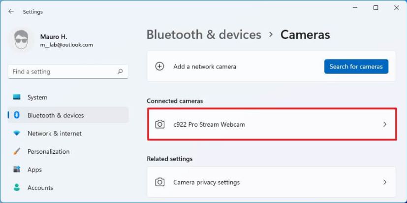 Windows 11 Cameras settings