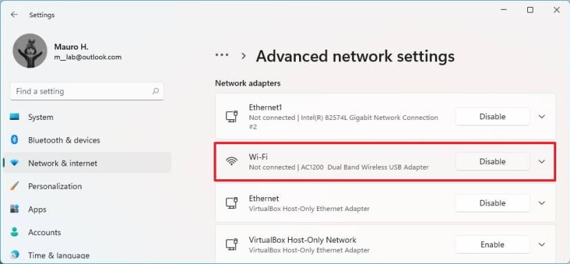 Windows 11 disable WiFi