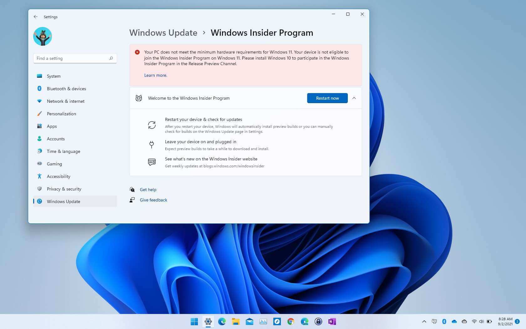Windows 11 Insider unsupported message