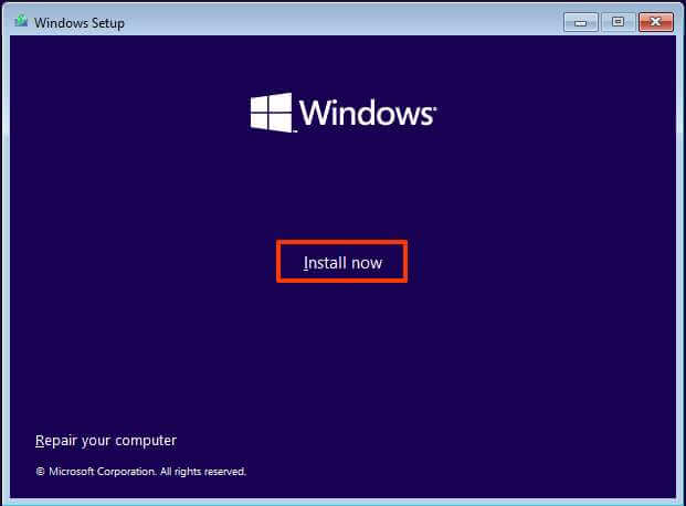 Windows 11 install option