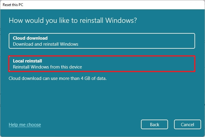 Local reinstall option