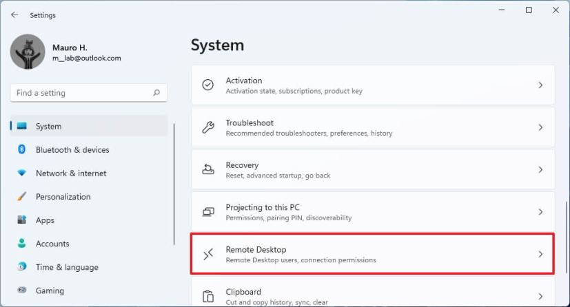 Remote Desktop settings