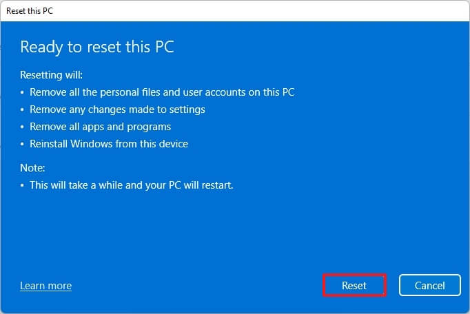 Windows 11 reset