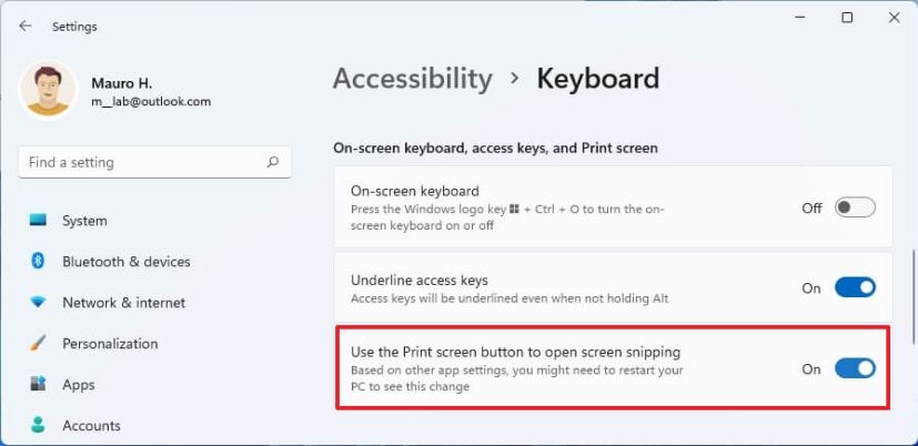 Windows 11 print screen button setting