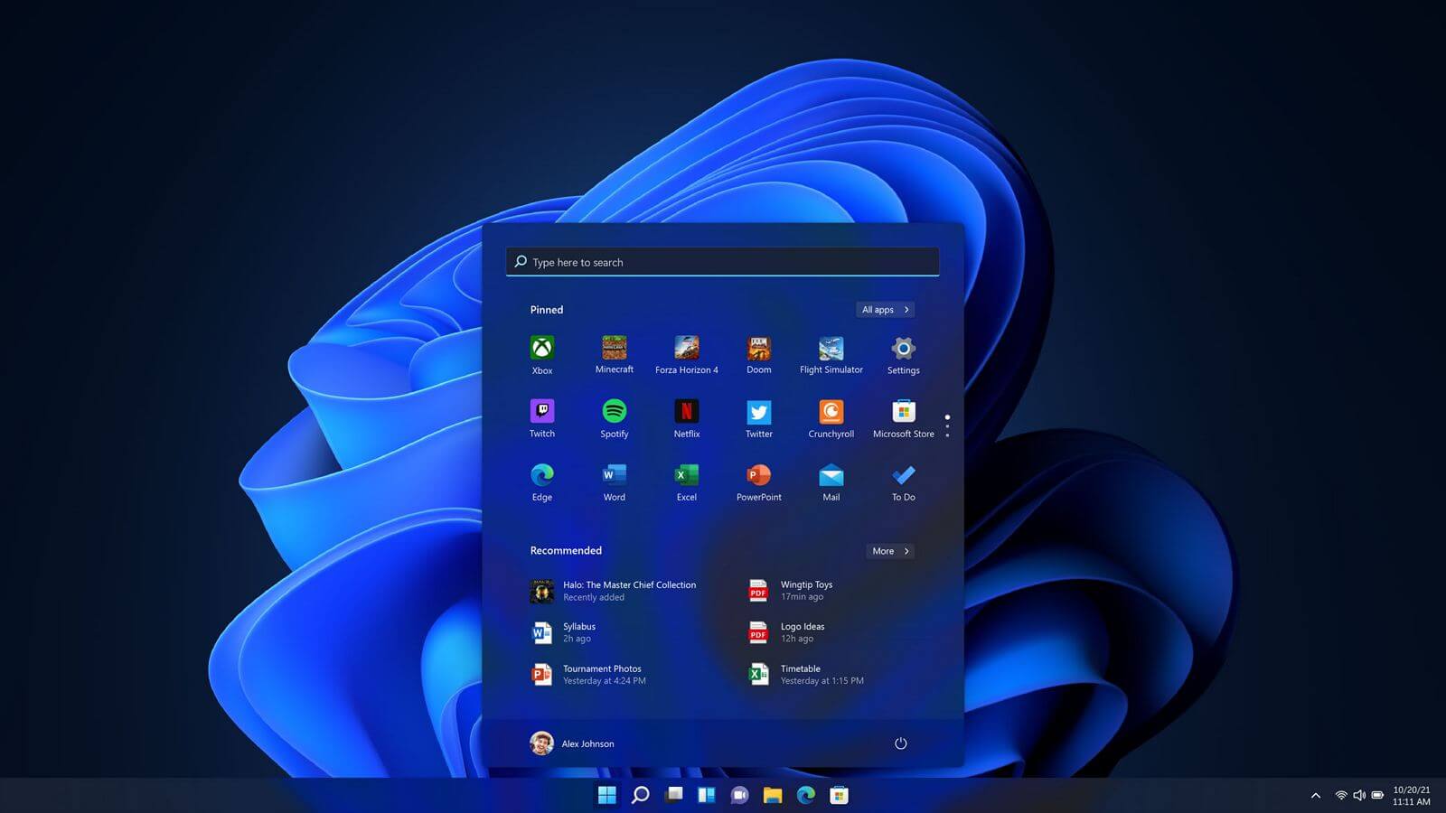 Windows 11 Start menu and desktop