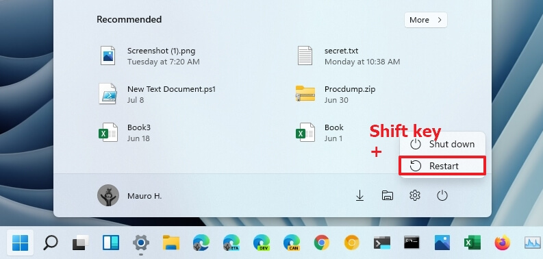 Shift key and Restart combo