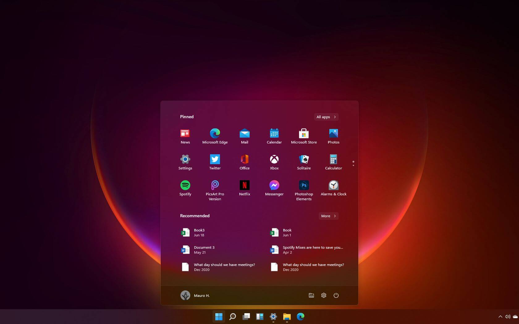 Windows 11 Start menu with removed features