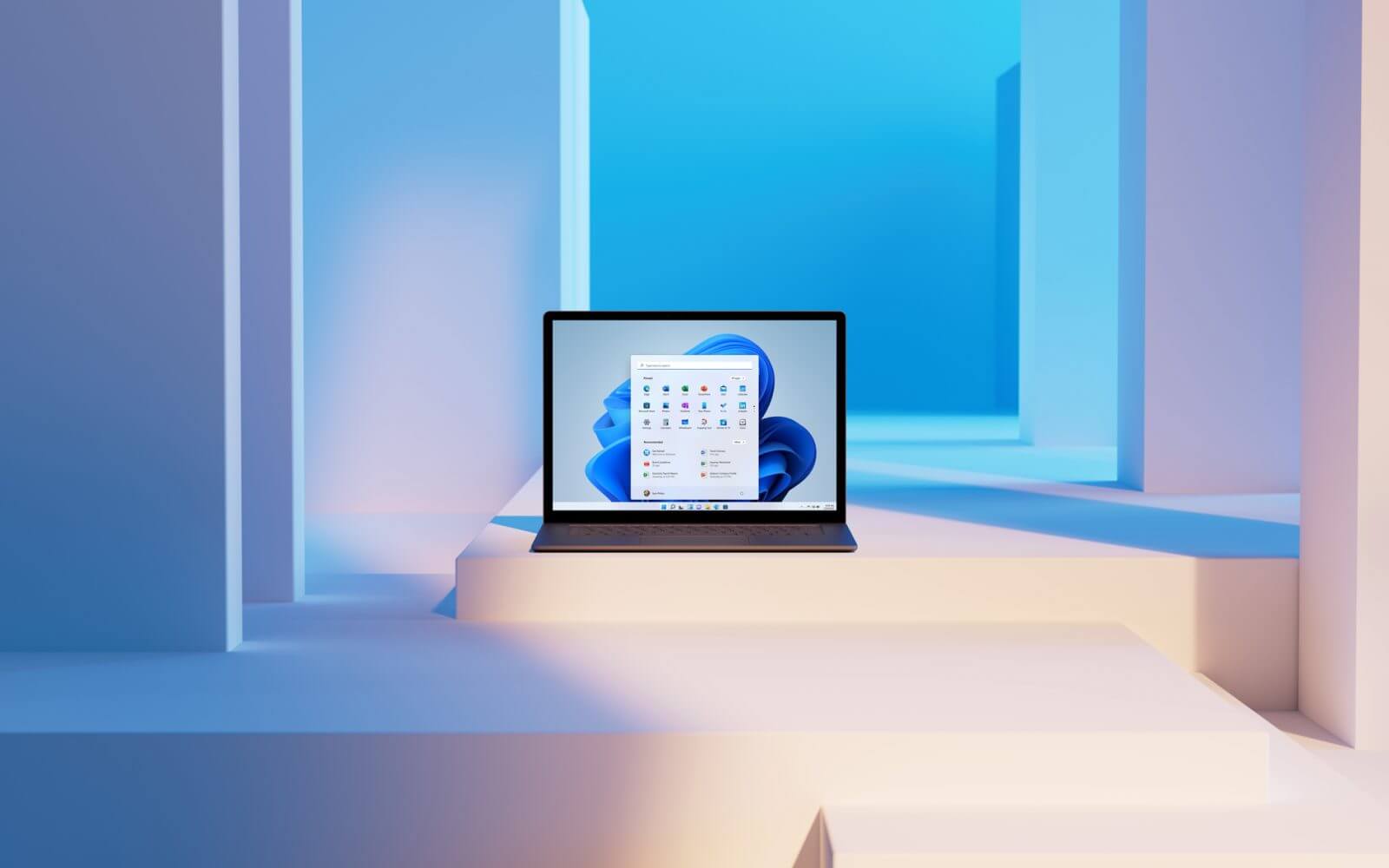 Windows 11 Start menu laptop staged