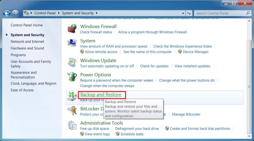 Backup and Restore on Windows 7