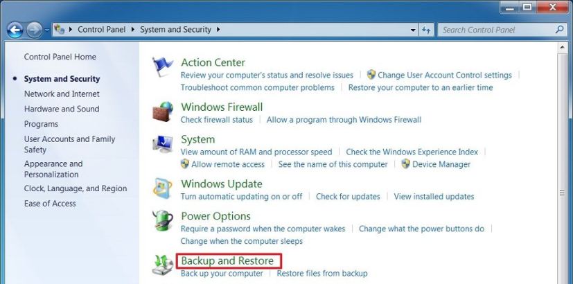 Windows 7 back and restore option
