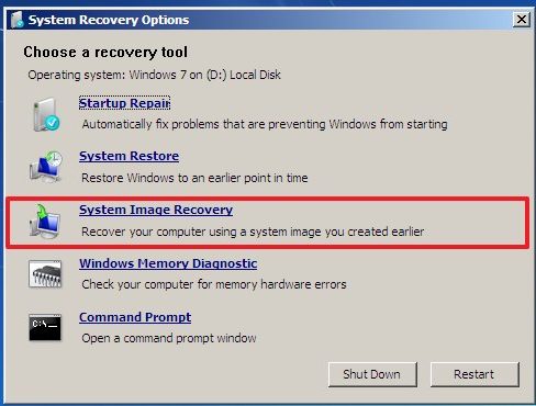 Windows 7 system recovery option 