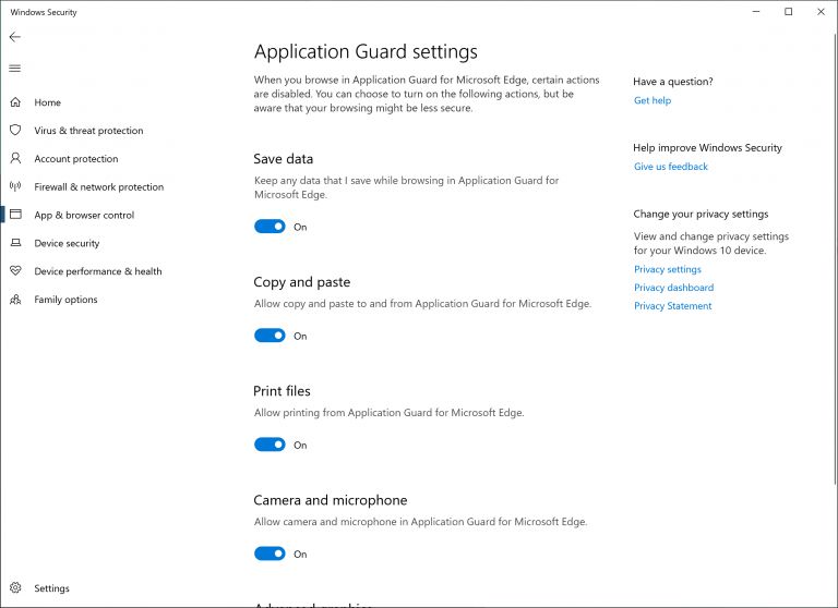 Windows Defender Application Guard for Windows 10 19H1