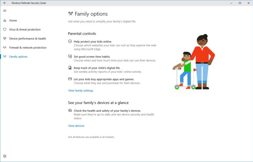 Windows Defender Security Center Family options
