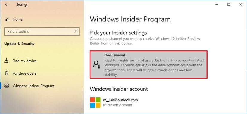 Windows Insider Preview settings