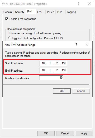 VPN address range setup