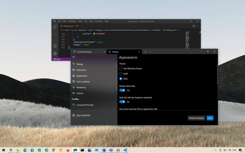 Windows Terminal enable dark mode options