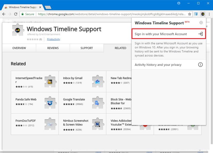 Windows Timeline Support extension setup