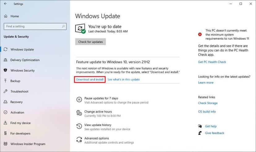 Windows Update 21H2 download