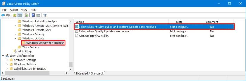 Windows Update for Business in Group Policy on version 1809