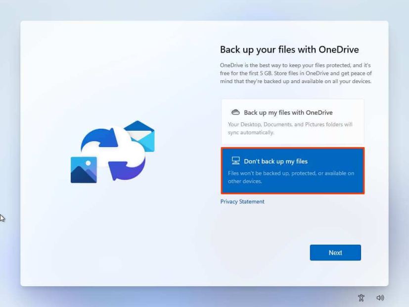Windows 11 OOBE backup files to OneDrive
