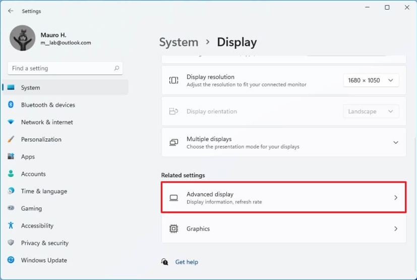 Advanced displays settings