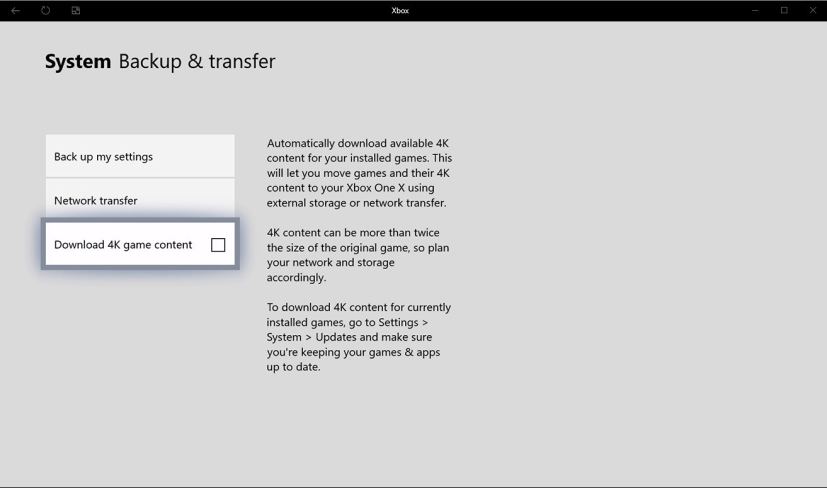 Download 4K game content option on Xbox One