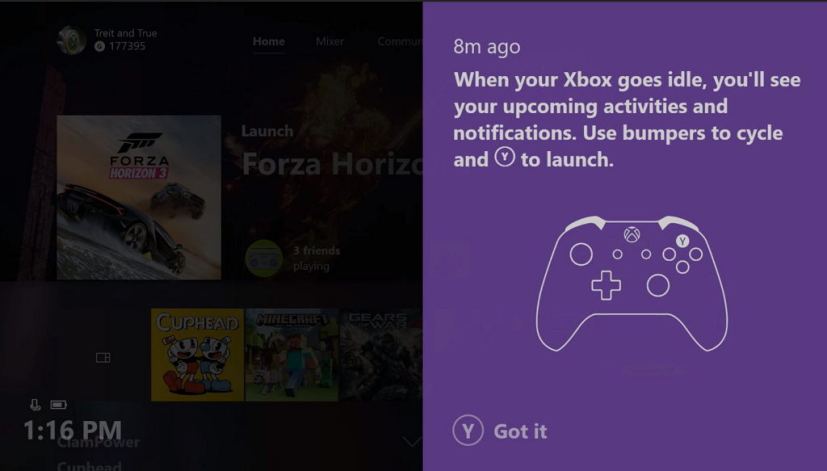 Xbox One notifications 