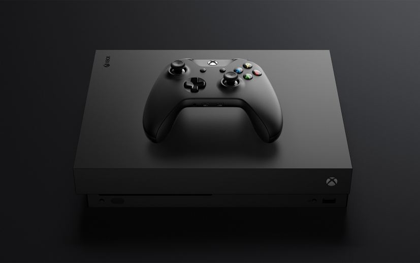 Xbox One X console with controller