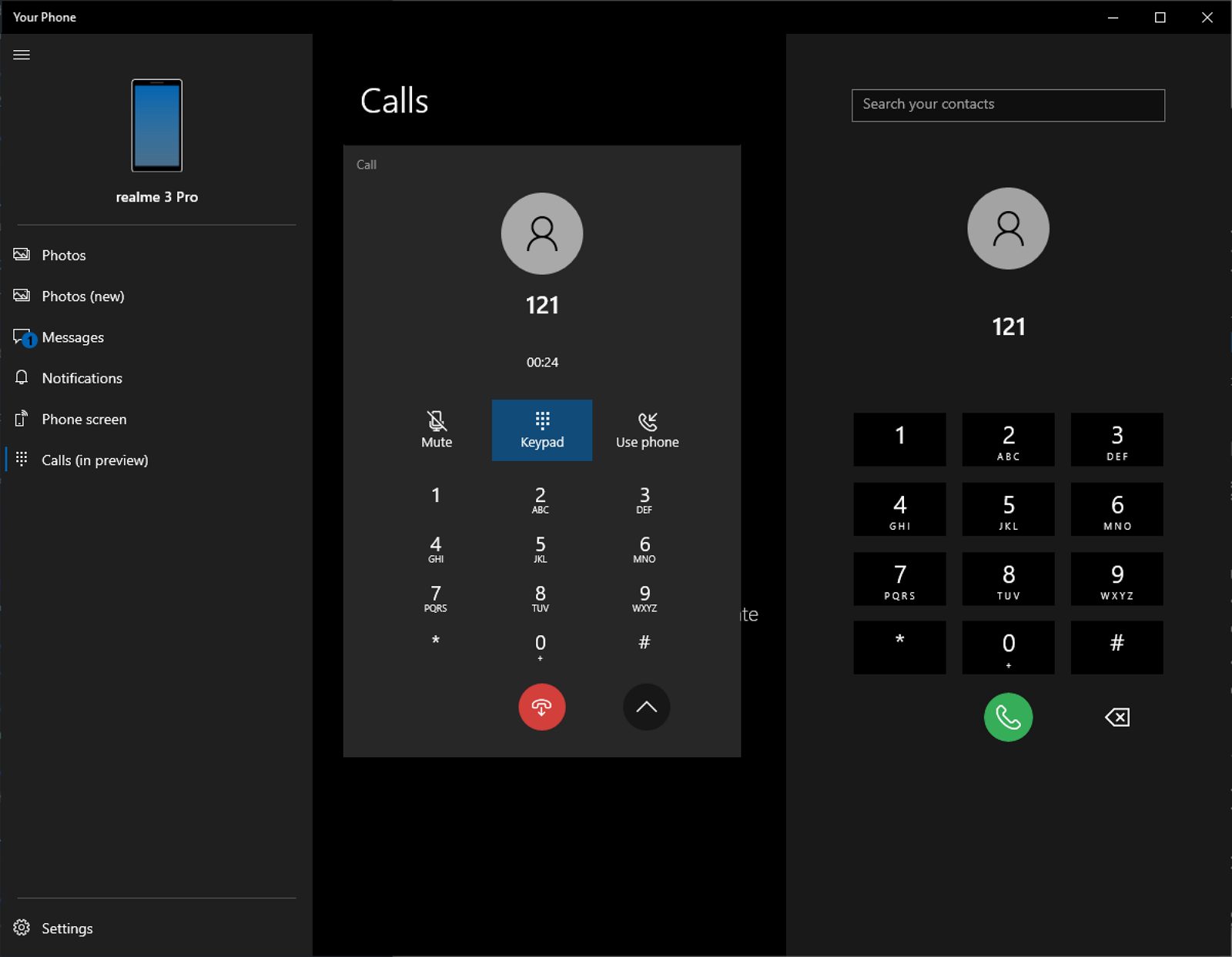 Your Phone app with dialer (image source @4j17h)